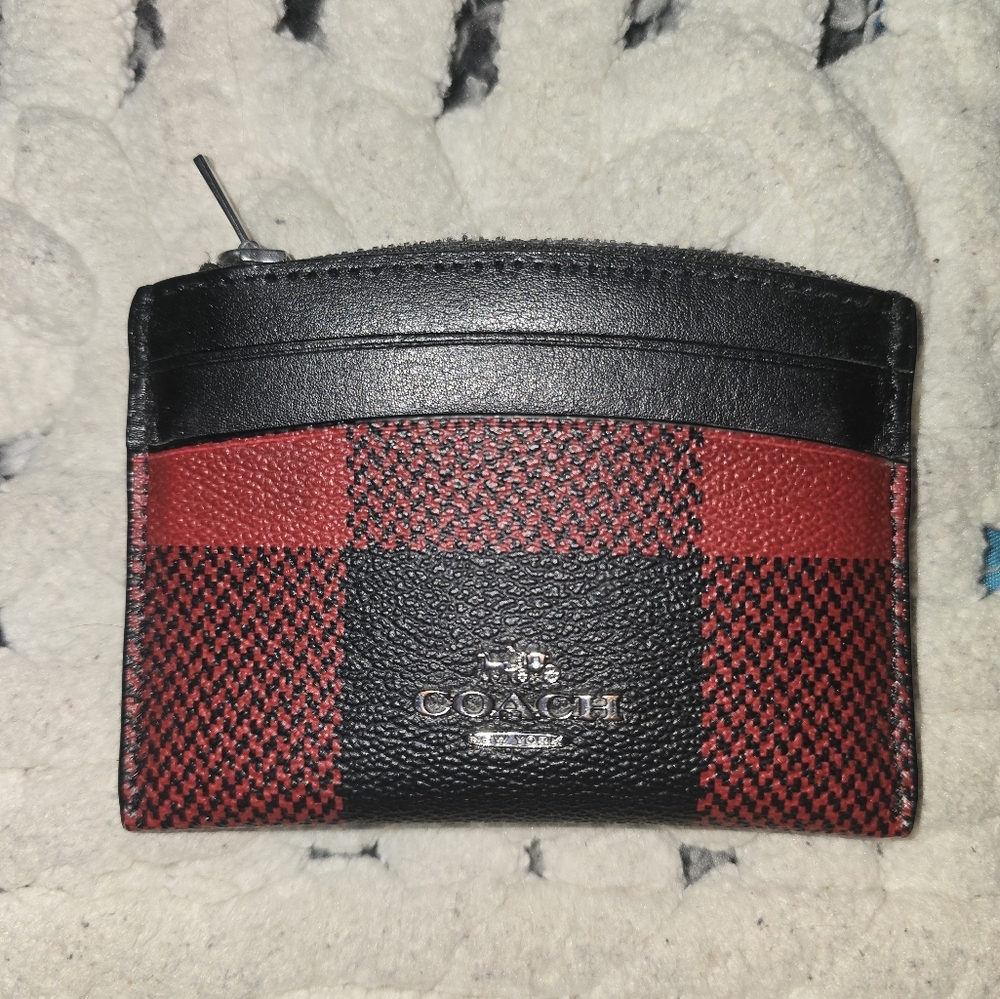 Coach Black and Red Checkered Card Holder